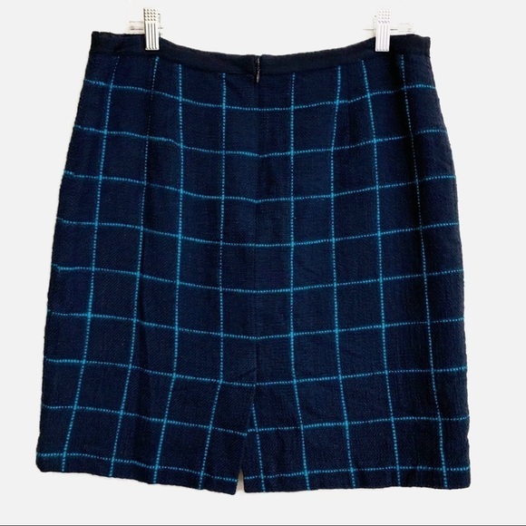 Banana Republic Blue Checked Plaid Mini/Midi Pencil Cotton Skirt. Size 12 - Picture 2 of 10